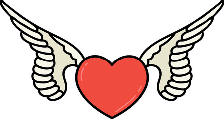 tattoo in traditional style of a heart with wings
