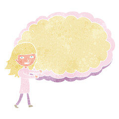 cartoon girl presenting cloud text space