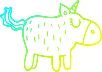 cold gradient line drawing of a cartoon cute unicorn