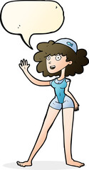 cartoon swimmer woman with speech bubble