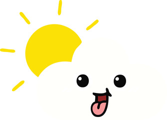 Obraz premium flat color retro cartoon of a sun and cloud