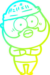 cold gradient line drawing of a cartoon bearded man