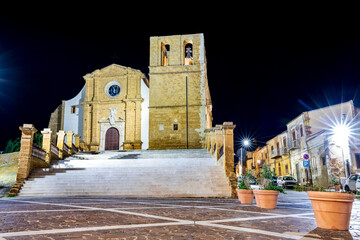 Staircase and facade of the Cathedral of Saint Gerlandof in Agrigento, Sicily at night
