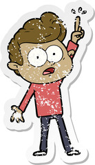 distressed sticker of a cartoon staring man