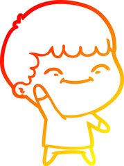 warm gradient line drawing of a cartoon happy boy