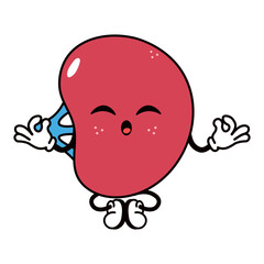Cute funny Spleen doing yoga character. Vector hand drawn traditional cartoon vintage, retro, kawaii character illustration icon. Isolated on white background. Spleen relax character