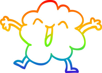 rainbow gradient line drawing of a cartoon happy grey cloud
