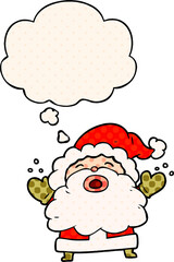 cartoon santa claus shouting with thought bubble in comic book style