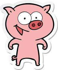 sticker of a cheerful pig cartoon