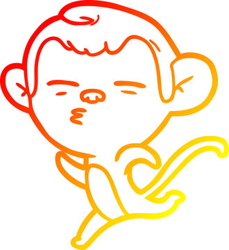 recommend clip art: warm gradient line drawing of a cartoon suspicious monkey