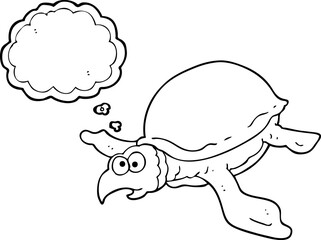 freehand drawn thought bubble cartoon turtle