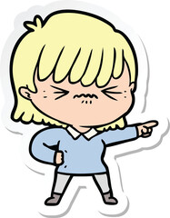 sticker of a annoyed cartoon girl pointing