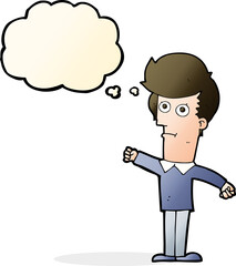 cartoon man punching with thought bubble