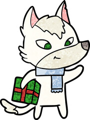friendly cartoon christmas wolf