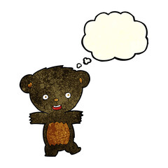 cartoon teddy black bear cub with thought bubble