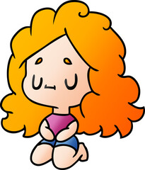 gradient cartoon illustration of a cute kawaii girl