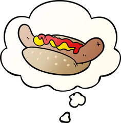 cartoon hot dog with thought bubble in smooth gradient style