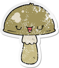 distressed sticker of a cartoon mushroom