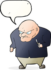 cartoon evil man with speech bubble