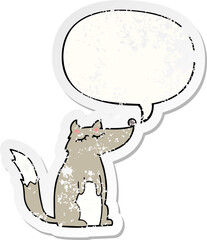 cartoon wolf with speech bubble distressed distressed old sticker