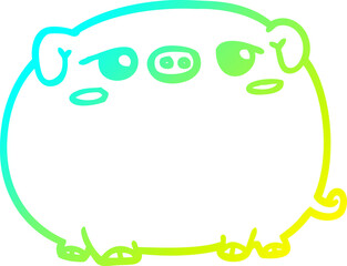 cold gradient line drawing of a cute cartoon pig