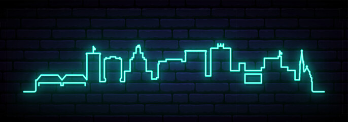 Blue neon skyline of Cedar Rapids. Bright Cedar Rapids long banner. Vector illustration.