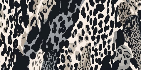 Modern hand drawn abstract leopard skin pattern. Collage black and white print. Fashionable template for design, Generative AI