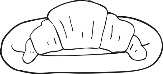 freehand drawn black and white cartoon croissant