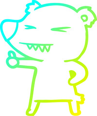 cold gradient line drawing of a cartoon bear giving thumbs up