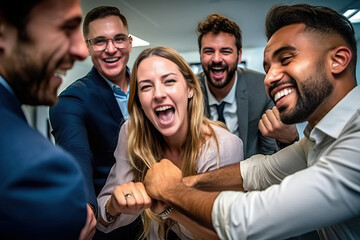 A group of people are laughing and having fun - obrazy, fototapety, plakaty