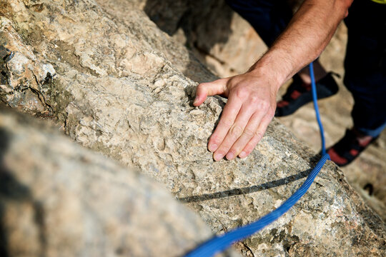Close-up of a climber's hands