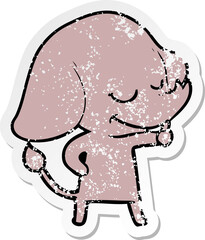 distressed sticker of a cartoon smiling elephant