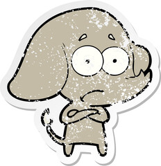 distressed sticker of a cartoon unsure elephant