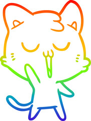 rainbow gradient line drawing of a cartoon cat singing