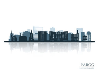 Fototapeta premium Fargo skyline silhouette with reflection. Landscape Fargo, North Dakota. Vector illustration.