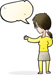 cartoon woman gesturing with speech bubble