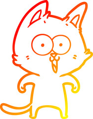 warm gradient line drawing of a funny cartoon cat