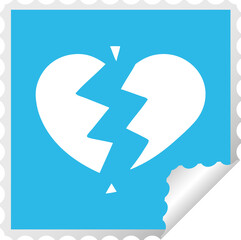 square peeling sticker cartoon of a broken heart