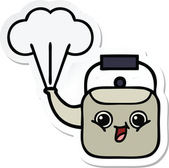 sticker of a cute cartoon steaming kettle