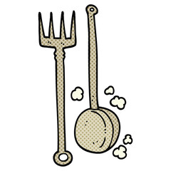 freehand drawn cartoon old fireside tools