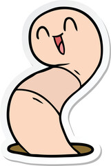 sticker of a cartoon happy worm