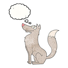freehand drawn thought bubble textured cartoon wolf
