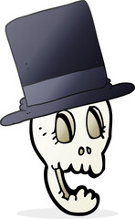 freehand drawn cartoon skull wearing top hat