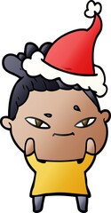 hand drawn gradient cartoon of a woman wearing santa hat