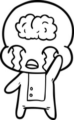 cartoon big brain alien crying