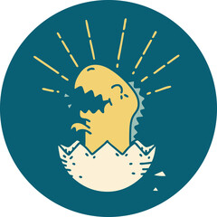 icon of a tattoo style hatching dinosaur