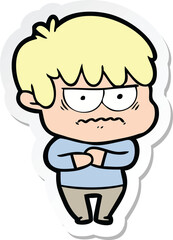 sticker of a annoyed cartoon boy