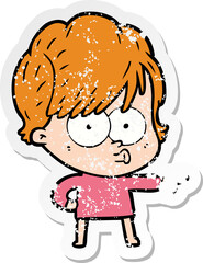 distressed sticker of a cartoon woman