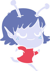 smiling alien girl flat color style cartoon running