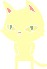 flat color style cartoon cat with bright eyes